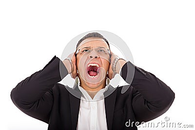 Angry businessman screaming Stock Photo