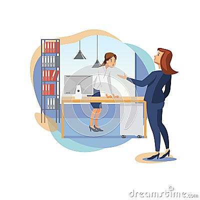 Female Boss Scolding Office Worker Flat Vector Vector Illustration