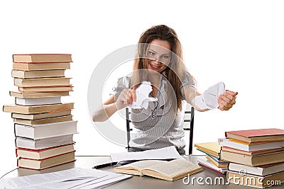 Angry businesswoman tearing a paper Stock Photo