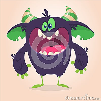 Angry cartoon black monster screanimg Vector Illustration