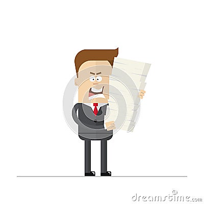 Angry cartoon businessman or manager during the overtime Vector Illustration