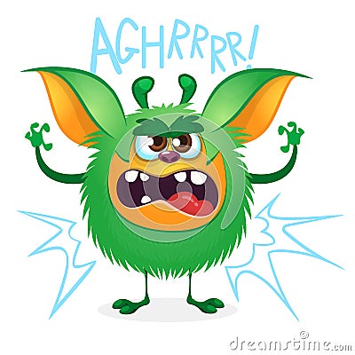 Angry cartoon green hairy monster. Big collection of cute monsters for Halloween. Vector illustration Vector Illustration