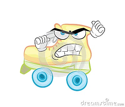 Angry cartoon illustration of old fashioned roller blades Cartoon Illustration