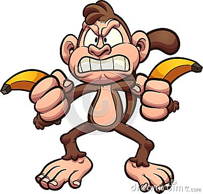 Angry cartoon monkey holding a couple of banana Vector Illustration