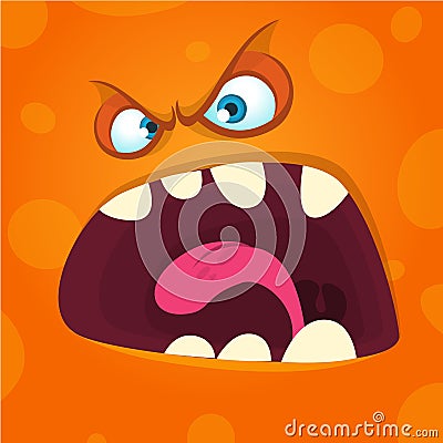 Angry cartoon monster face. Halloween mask avatar for print. Vector Illustration