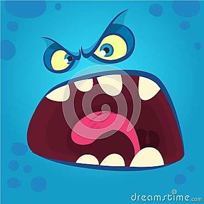 Angry cartoon monster face. Halloween mask of scare monster. Vector Illustration