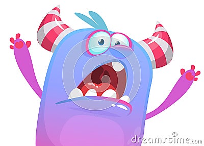 Angry cartoon monster icon trying to scare. Vector Halloween illustration. Vector Illustration