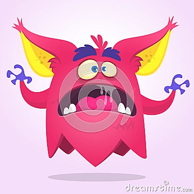 Angry cartoon monster pink with big ears. Vector illustration Vector Illustration