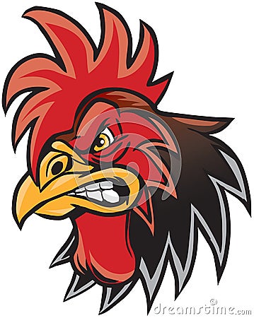 Angry Cartoon Rooster Mascot Head Illustration Vector Illustration