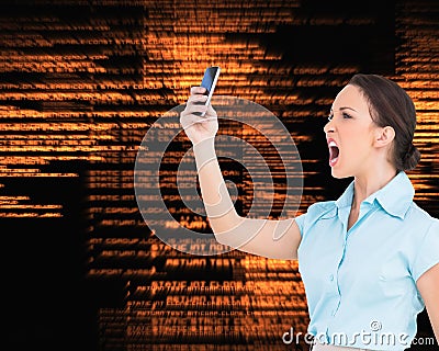 Angry classy businesswoman yelling at her smartphone Stock Photo