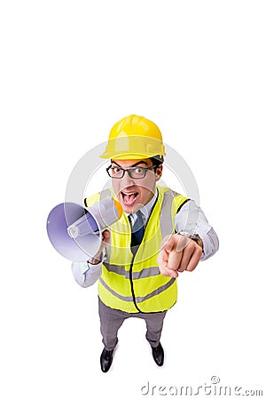 The angry construction supervisor isolated on white Stock Photo