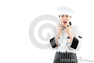 Angry cook woman feel crazy and shouting Stock Photo