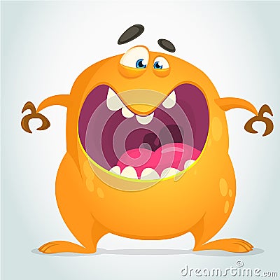 Angry cool cartoon fat monster. Orange vector monster character. Vector Illustration