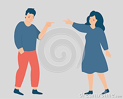 Angry couple arguing and conflicting. Quarrel and fight between man and woman. Vector Illustration