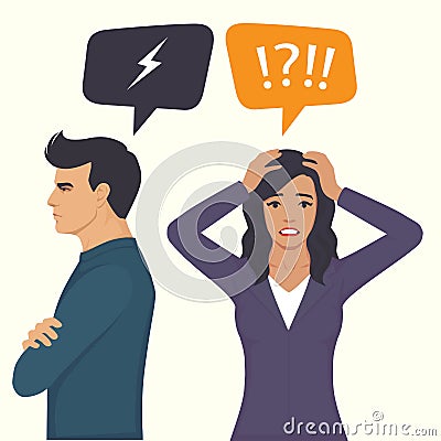 Angry couple fight, parents divorce, man and woman conflict, wife and husband relationship, Vector Illustration