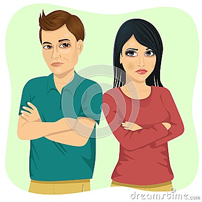 Angry couple looking at each other over shoulder and holding their arms crossed Vector Illustration