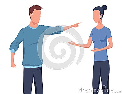 Angry couple shouting at each other, marriage problems. People quarrel, wife and husband arguing, family conflict Vector Illustration