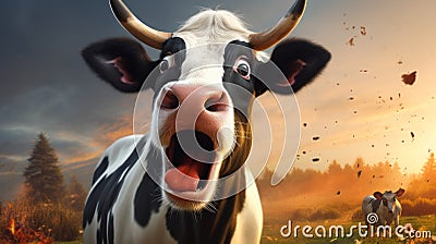 Angry Cow: A Photorealistic Video Game Icon With A Satirical Twist Stock Photo