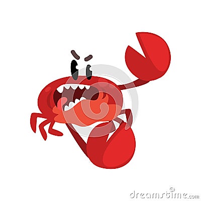 Angry crab character, cute sea creature with funny face vector Illustration on a white background Vector Illustration