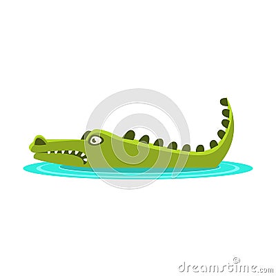 Angry Crocodile Laying In The Water, Cartoon Character And His Everyday Wild Animal Activity Illustration Vector Illustration