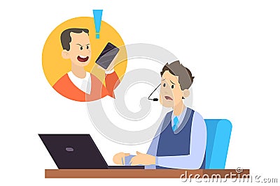 Angry customer shouting at the worker on the phone Vector Illustration