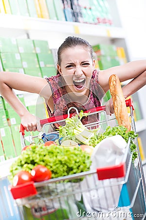 Angry customer at supermarket Stock Photo