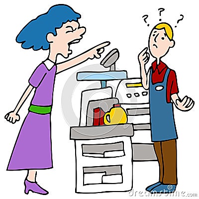 Angry Customer Yelling at Cashier Vector Illustration