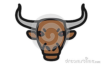 An angry dark brown bull head against a white backdrop Cartoon Illustration