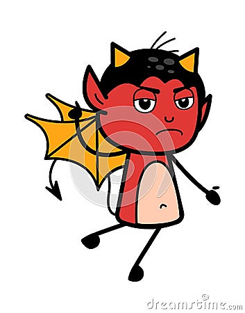 Angry Devil Cartoon with one hand raised Stock Photo