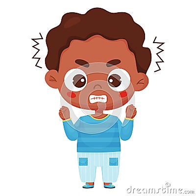 Angry displeased black boy. Male character emotion. Vector illustration in cartoon style Cartoon Illustration