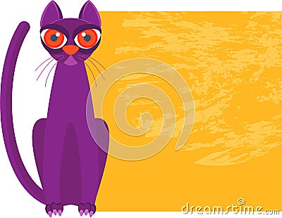Angry, displeased black cat with huge red eyes. Vector Illustration