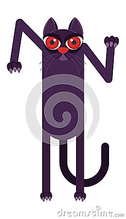 Angry black cat with huge red eyes. Flat vector illustration. Vector Illustration