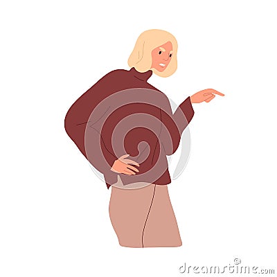 Angry dissatisfied woman pointing with finger, complaining, blaming and criticizing. Exasperated furious rude person in Vector Illustration