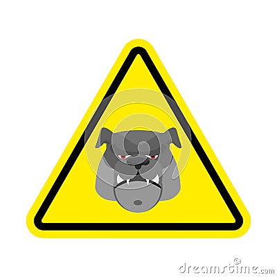 Angry Dog Warning sign yellow. Bulldog Hazard attention symbol. Vector Illustration