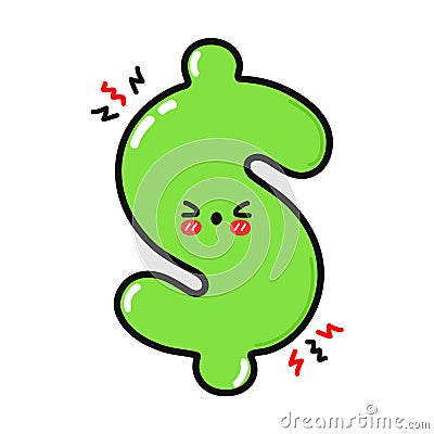 Angry Dollar character. Vector hand drawn cartoon kawaii character illustration icon. Isolated on white background. Sad Vector Illustration