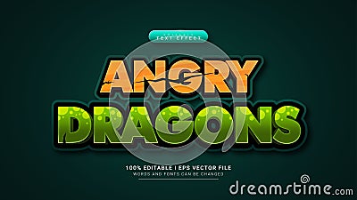 angry dragons cartoon 3d text style effect Vector Illustration