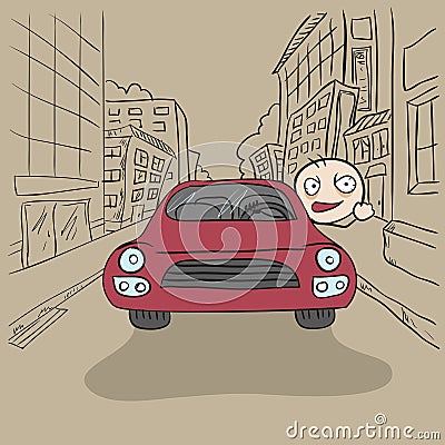 The angry driver shows a fist Vector Illustration