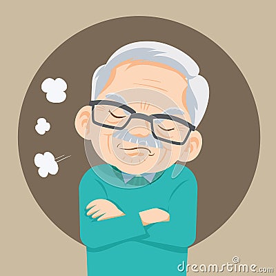 Angry elderly man with his arms crossed Vector Illustration