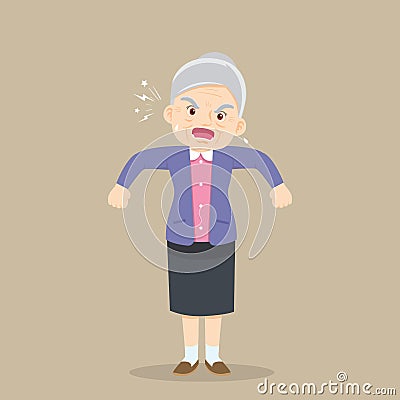 Angry elderly woman scolding Vector Illustration