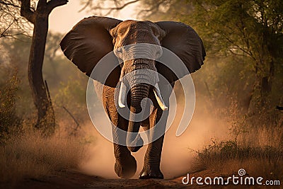 Angry elephant standing on the road. Zambia. South Luangwa National Park Stock Photo