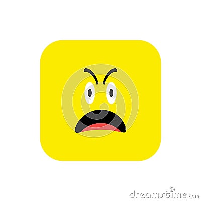Angry Emoji icon flat style. Cute Emoticon rounded square to World Smile Day. Anger, Sadness, Suffering Faces. Colorful Vector Illustration
