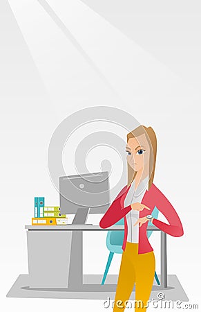 Angry employer pointing at wrist watch. Vector Illustration