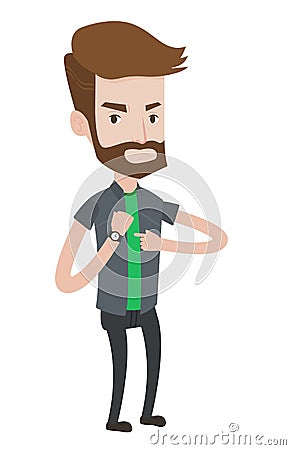 Angry employer pointing at wrist watch. Vector Illustration