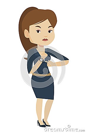 Angry employer pointing at wrist watch. Vector Illustration