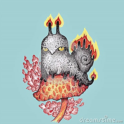 angry evil fire snail Stock Photo