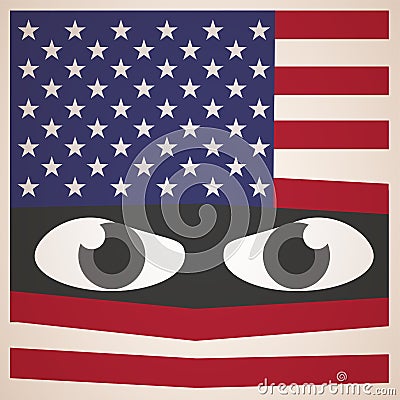 Angry Eyes with American Flag, Military Concept Vector Illustration