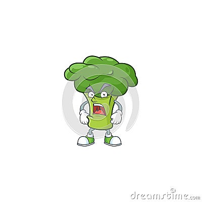 Angry face of green broccoli cartoon character style Vector Illustration