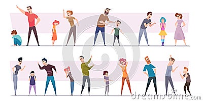 Angry family. Bad parents scream relationship aggressive father and mother exact vector pictures collection characters Vector Illustration