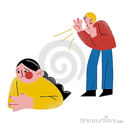 Angry father bullying his little afraid daughter Vector Illustration