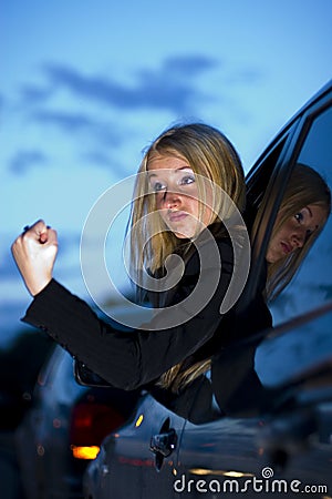 Angry female driver Stock Photo